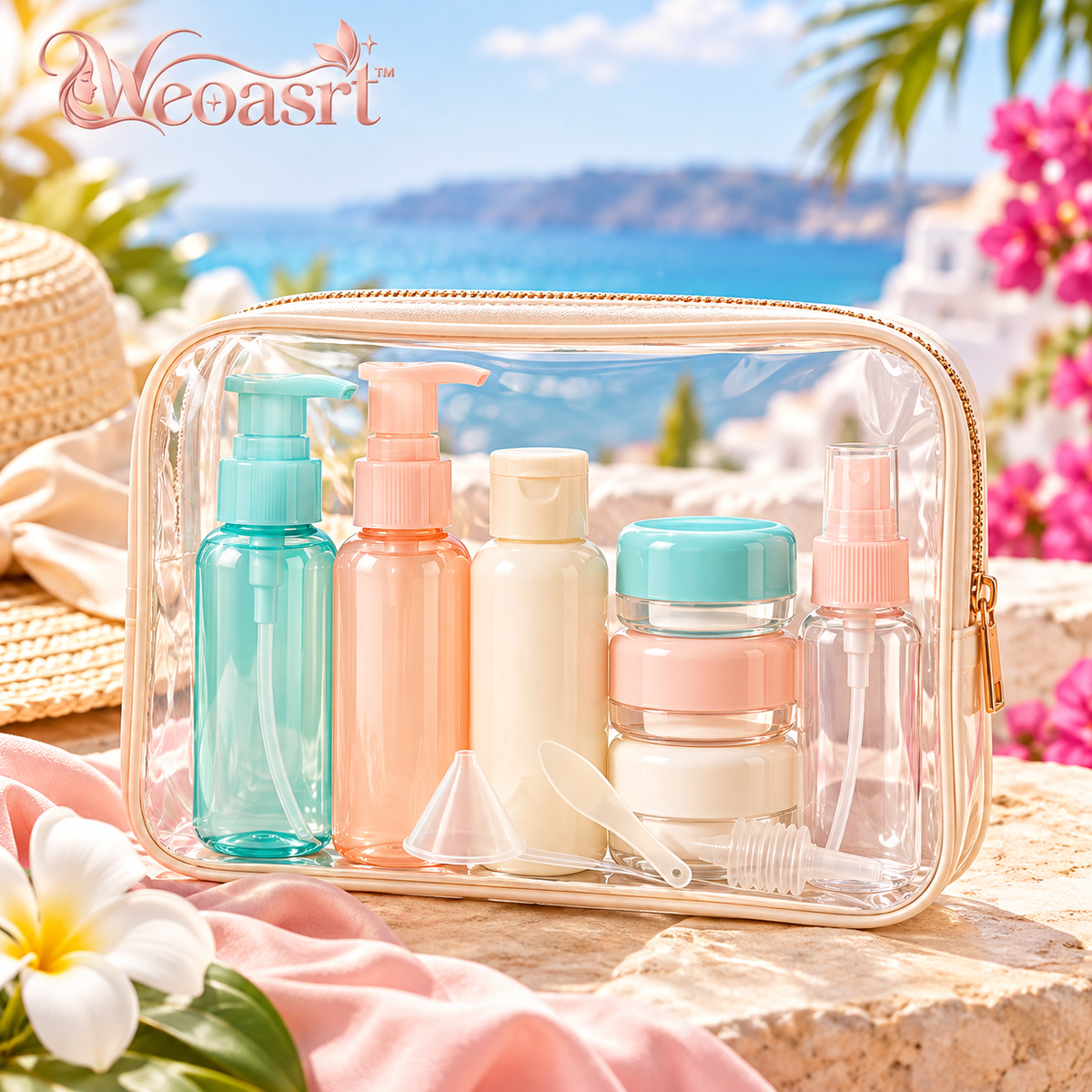Weoasrt™ Clear Travel Toiletry Organizer with Refillable Bottles