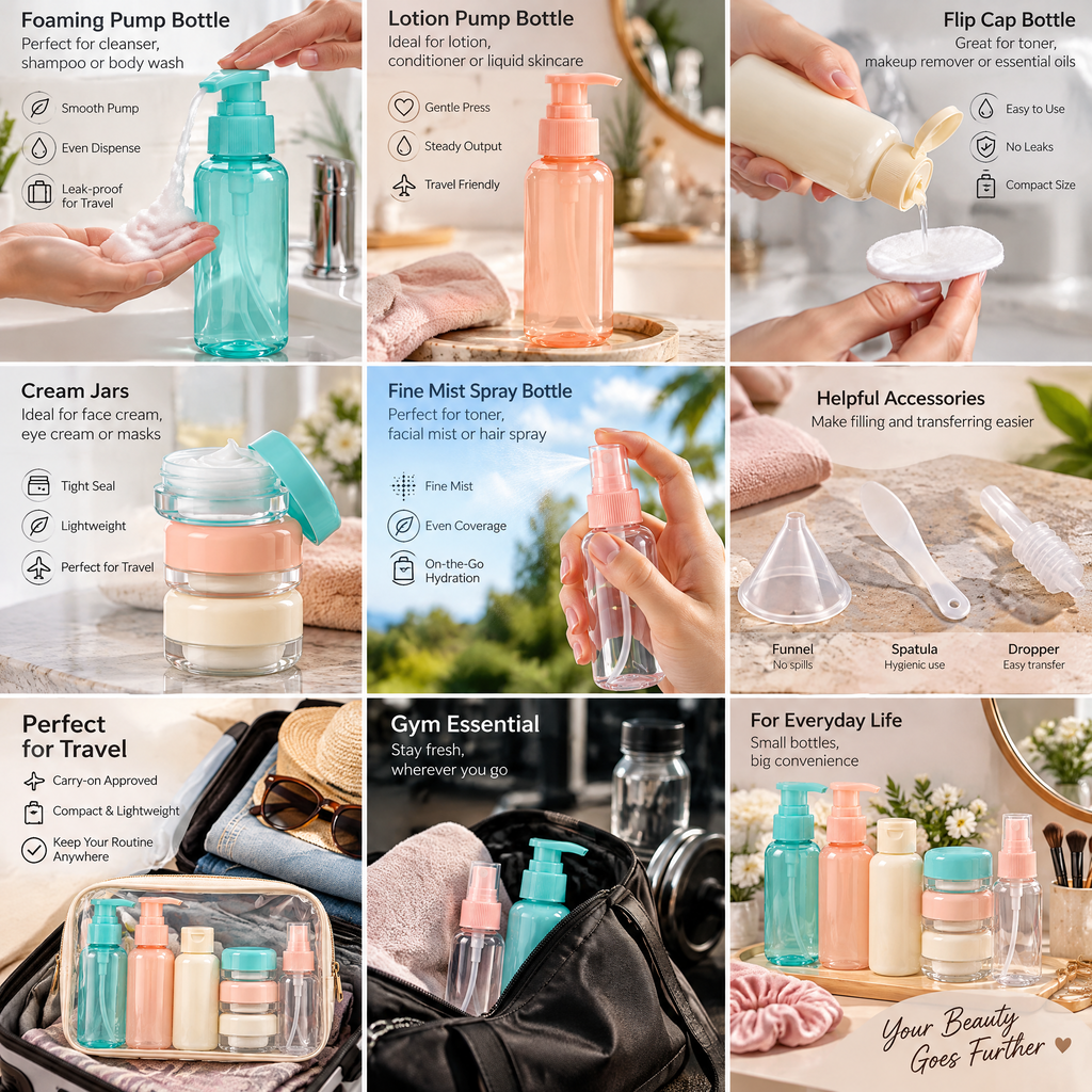 Weoasrt™ Clear Travel Toiletry Organizer with Refillable Bottles